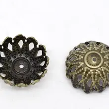 Медные бусины колпачки Цветок Античная бронза(подходит для бусин 12 мм) узор 12 мм(4/") х 6 мм(2/8"), 8 шт