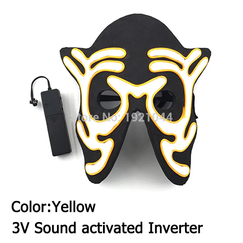 Sound active-Yellow Стиль M форма маска для лица маска из ЭВА EL провода светящаяся маска с 3V контроллер 10 цветов Выберите Хэллоуин вечерние украшения маски - Цвет: Sound active-Yellow