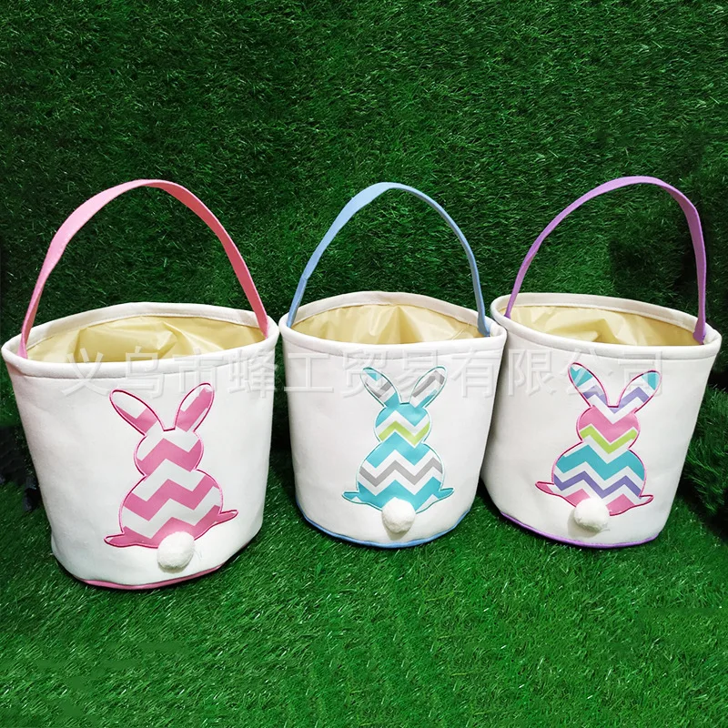 

New Easter Cute Gift Tote Bag DIY Rabbit Bucket Easter Embroidered Wavy Pattern Rabbit Basket W9267