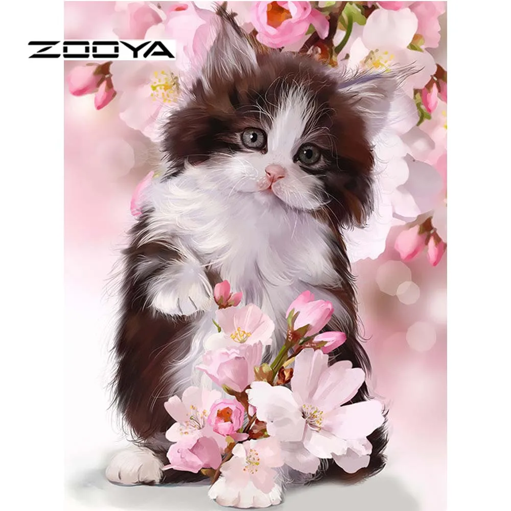 

ZOOYA Diamond Painting Cross Stitch Cat Flower Diamond Mosaic 3D Rhinestones Needlework Gift 5D DIY Diamond Embroidery RF1915
