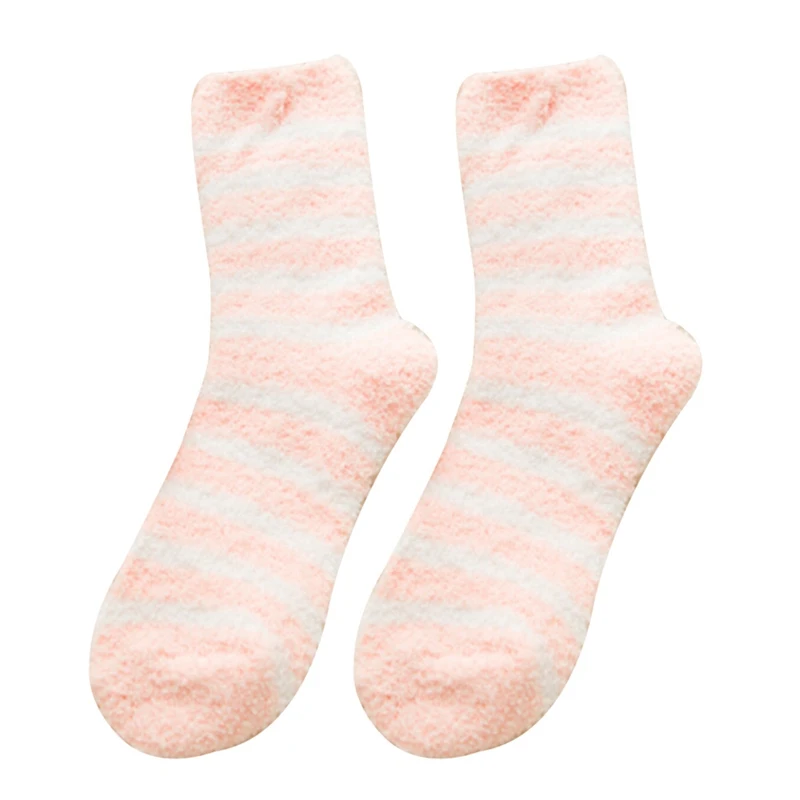 Новинка; удобные женские носки в полоску; теплые зимние носки для сна; домашние Пушистые Носки-тапочки; бархатные теплые носки кораллового цвета; Рождественский подарок; Meias