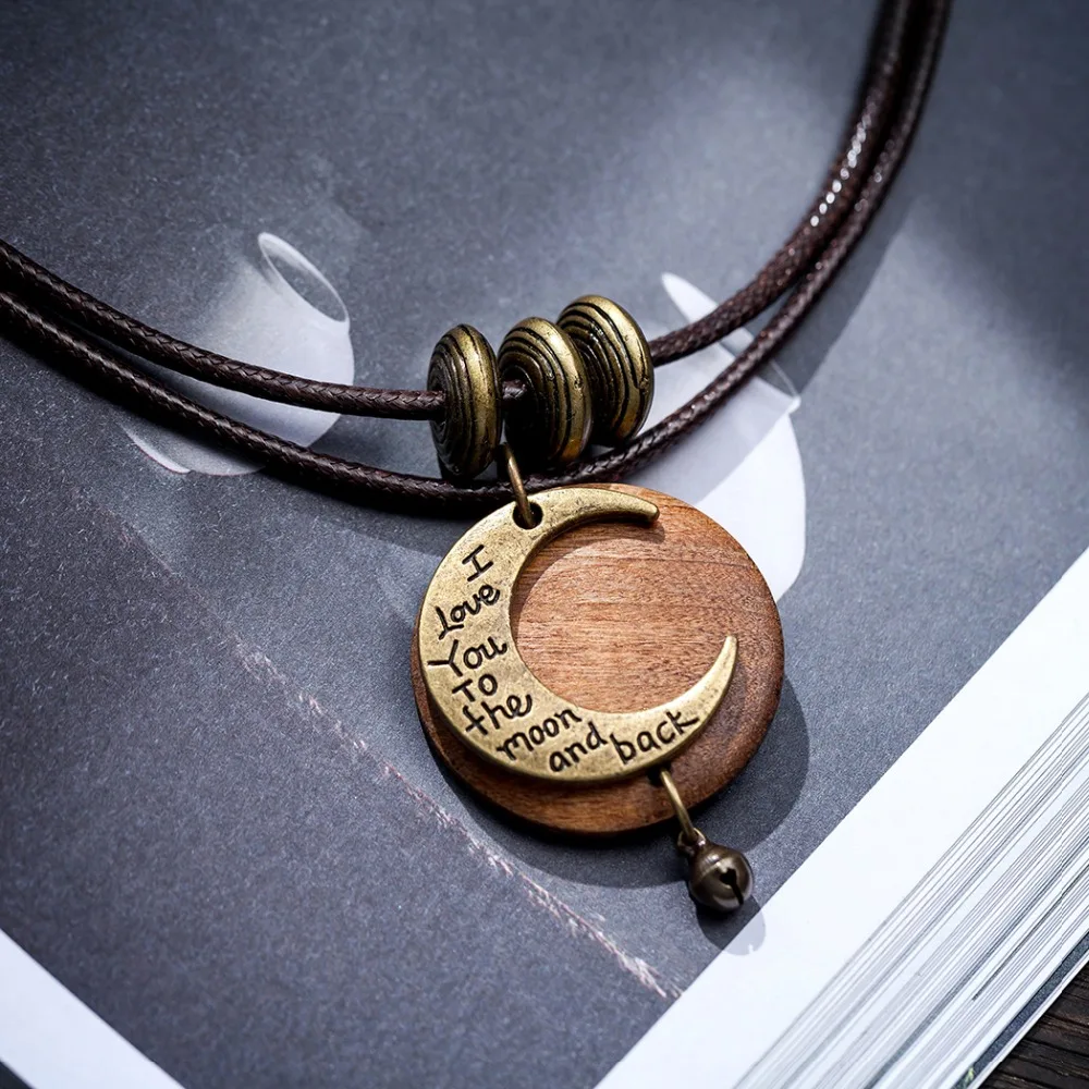 Colliers "Je t'aime jusqu'à la lune et retour" Collier pour femme Bijoux en bois vintage Pendentif gothique Produits tendance Soldes_voghion.com