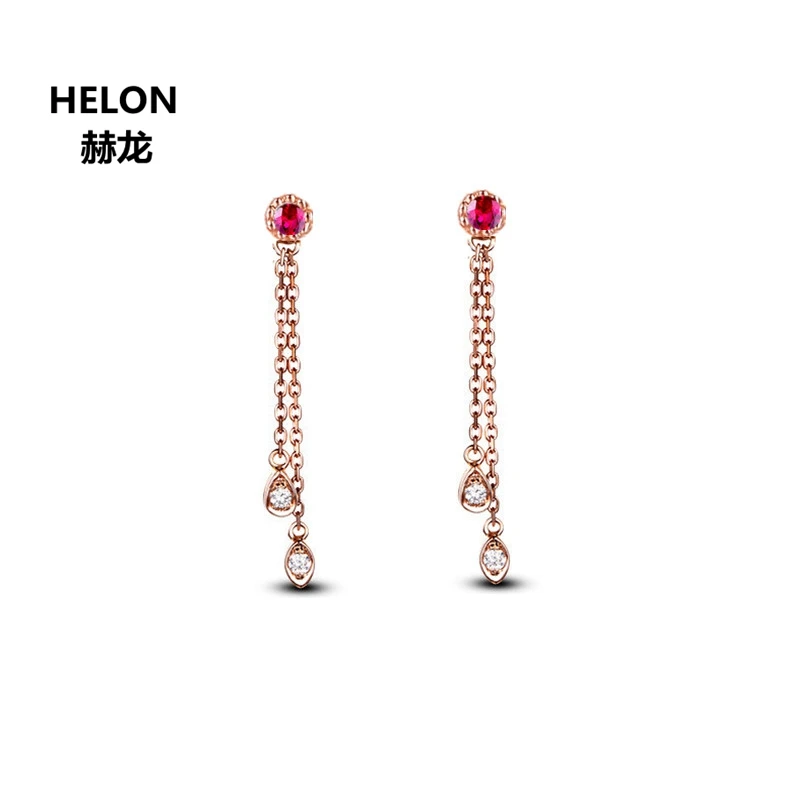 

Natural Ruby Genuine Diamonds Drop Earrings for Women Solid 18k Rose Gold Engagement Wedding Earrings Fine Jewelry
