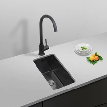 304 утолщенные нанометровые антибактериальные маленькие раковины из нержавеющей стали с одним слотом для раковины с толстой черной ручкой с краном