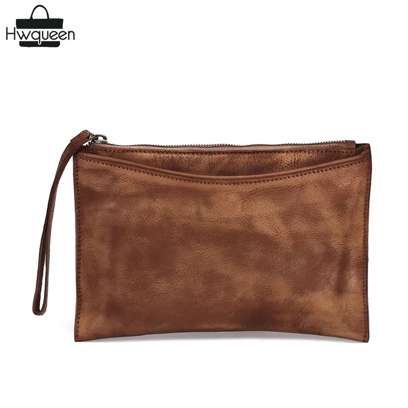 

Vintage Designer Cowhide Men Women Unisex Tablet PC Computer Case Wristlets Genuine Cow Leather Male Female Clutch Purse