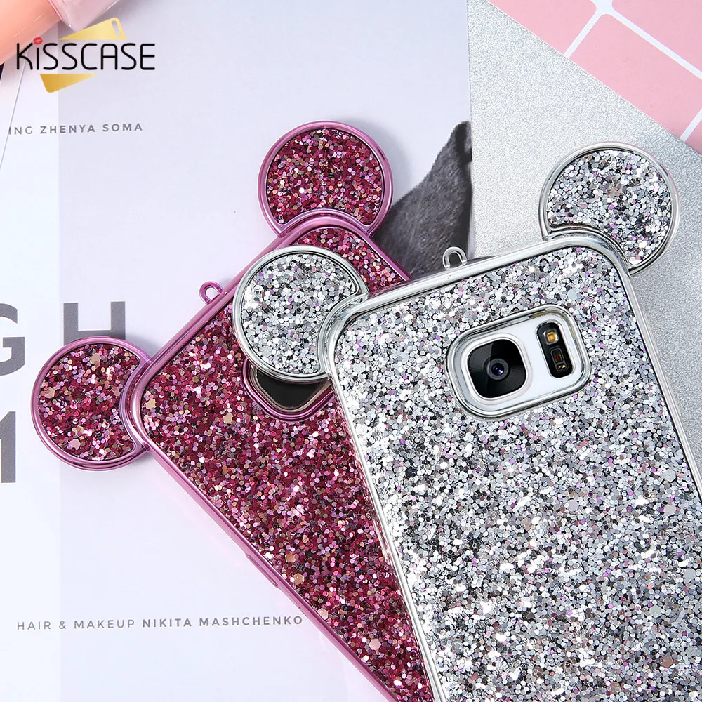 

For Samsung Galaxy S8 Case,KISSCASE Fashion Glitter Sequins Ears Silicone Case For Samsung Galaxy S8 Plus Case S7 S6 Edge Cases