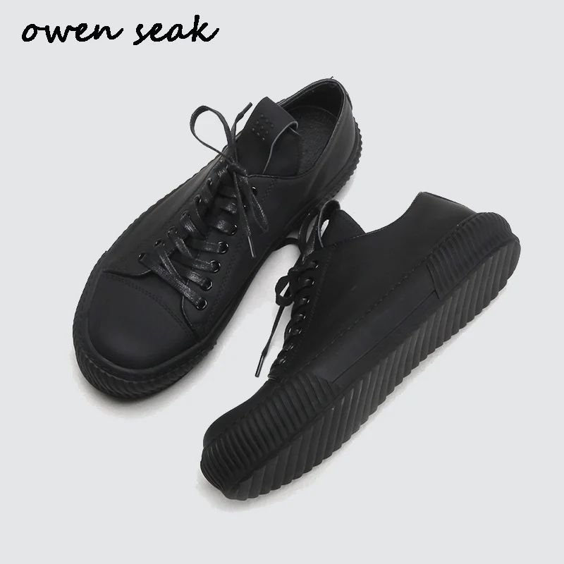 

Owen Seak Men Shoes Luxury Trainers Genuine Leather Boots Casual Autumn Men Lace-up Flats Black Sneaker