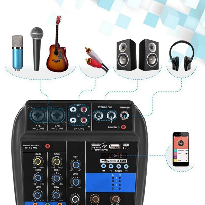 Портативный Bluetooth A4 микшерный пульт аудио микшер запись 48 В Phantom power Effects 4 канала аудио микшер с Usb(Eu Plu