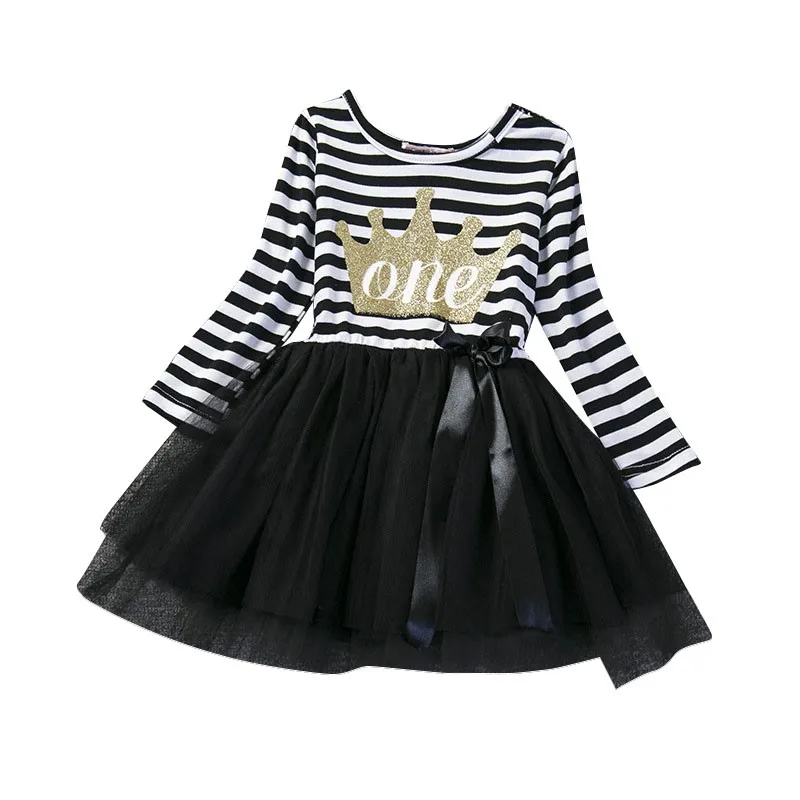 

Ball Gown Princess Dresses Cute Baby Girls Tutu Dress Striped Mesh Long Sleeve Kids Vestidos