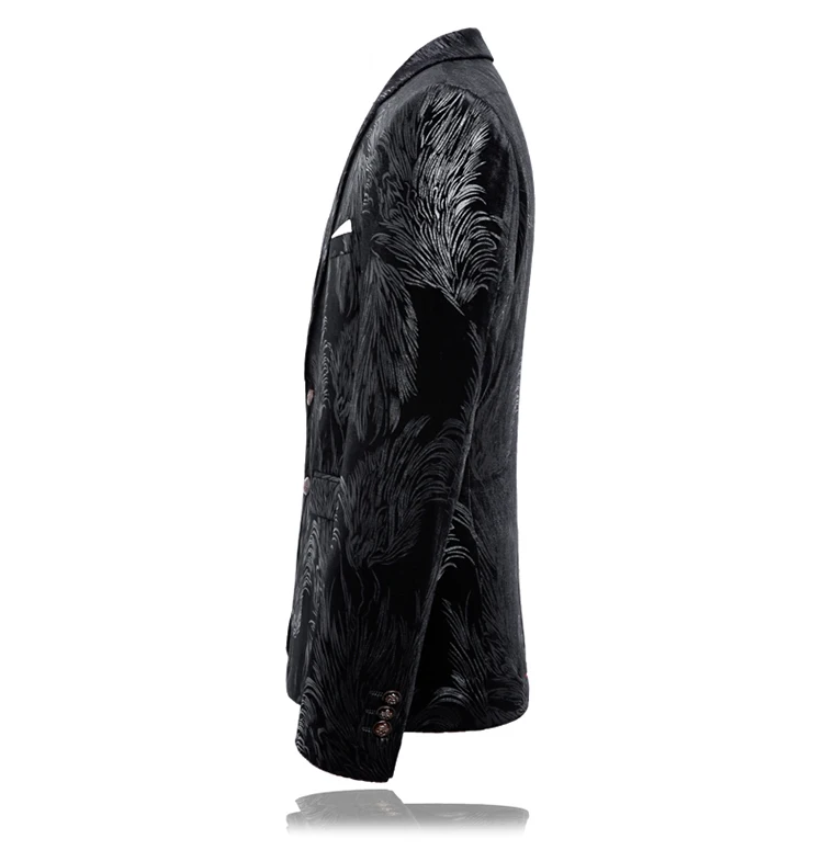 Мужской приталенный Блейзер с узором 3XL 4XL Модные Стильные черные бархатные вечерние блейзеры для мужчин
