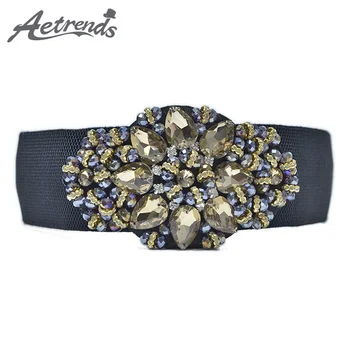 

[AETRENDS] Wide Rhinestone Flower Cinch Belt Female Fashion Girdle Waistband Belts for Women Cummerbunds D-0057