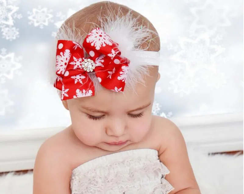 

New Baby Christmas Headband Feather Bow Snow Flower Girls HairBand Toddler Baby Headwear Christmas Hair Accessories