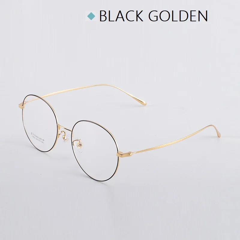 Ширина-137 женские очки для близорукости, опция Opitcal, художественная оправа для очков в стиле ретро, круглые B титановые очки, оправы для очков, мужские новые - Цвет оправы: BLACK GOLDEN
