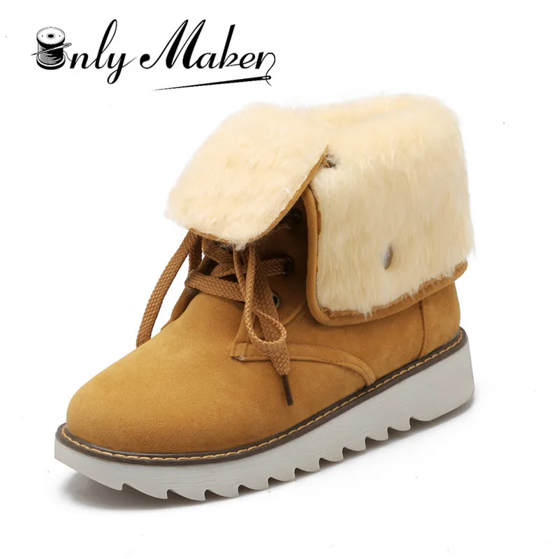 

Onlymaker Snow Boots Women Winter Boots Suede Ankle Female Warm Fur Plush Insole High Quality Botas Mujer Lace-Up