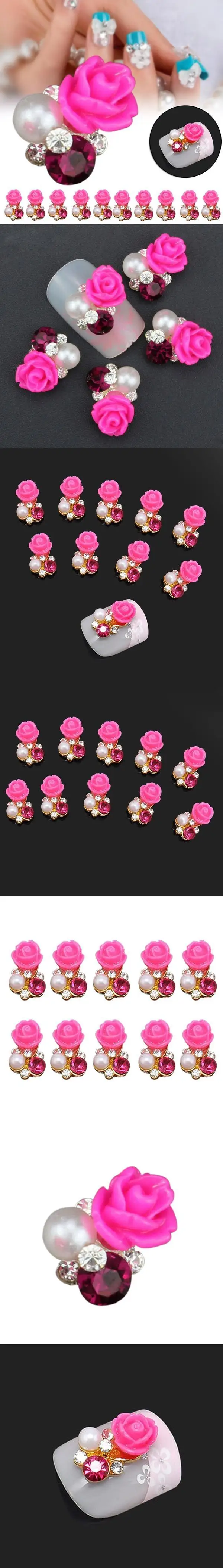 10 шт./компл. 3D сплав цветок из кристаллов из жемчуга кристаллы для росписи ногтей DIY блестящие шпильки нежные женские украшения Розовый Красный