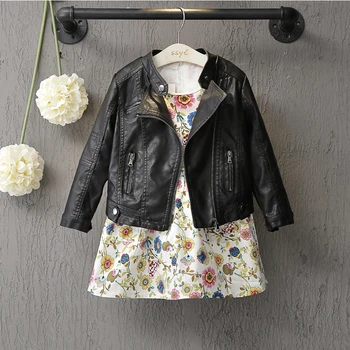 

DreamShining New Baby Girls Clothes Long Sleeve Kids Jacket Fashion PU Leather Children Outwear Spring Coat Solid Girl Jackets