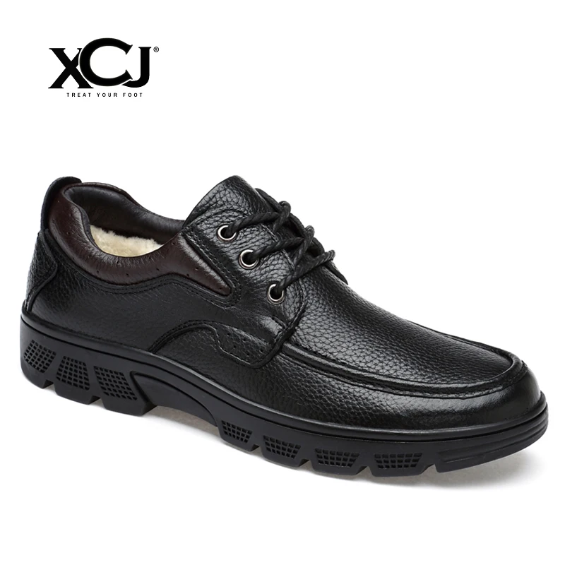 

Genuine Leather Men Shoes Casual Shoes Brand Winter Boots For Men Winter Shoes Flats Warm Plush Spring Autumn Big Size XCJ