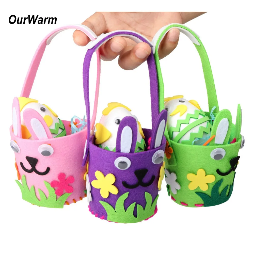 OurWarm DIY Craft Felt Easter Flower Basket with Egg Kids Party Favors