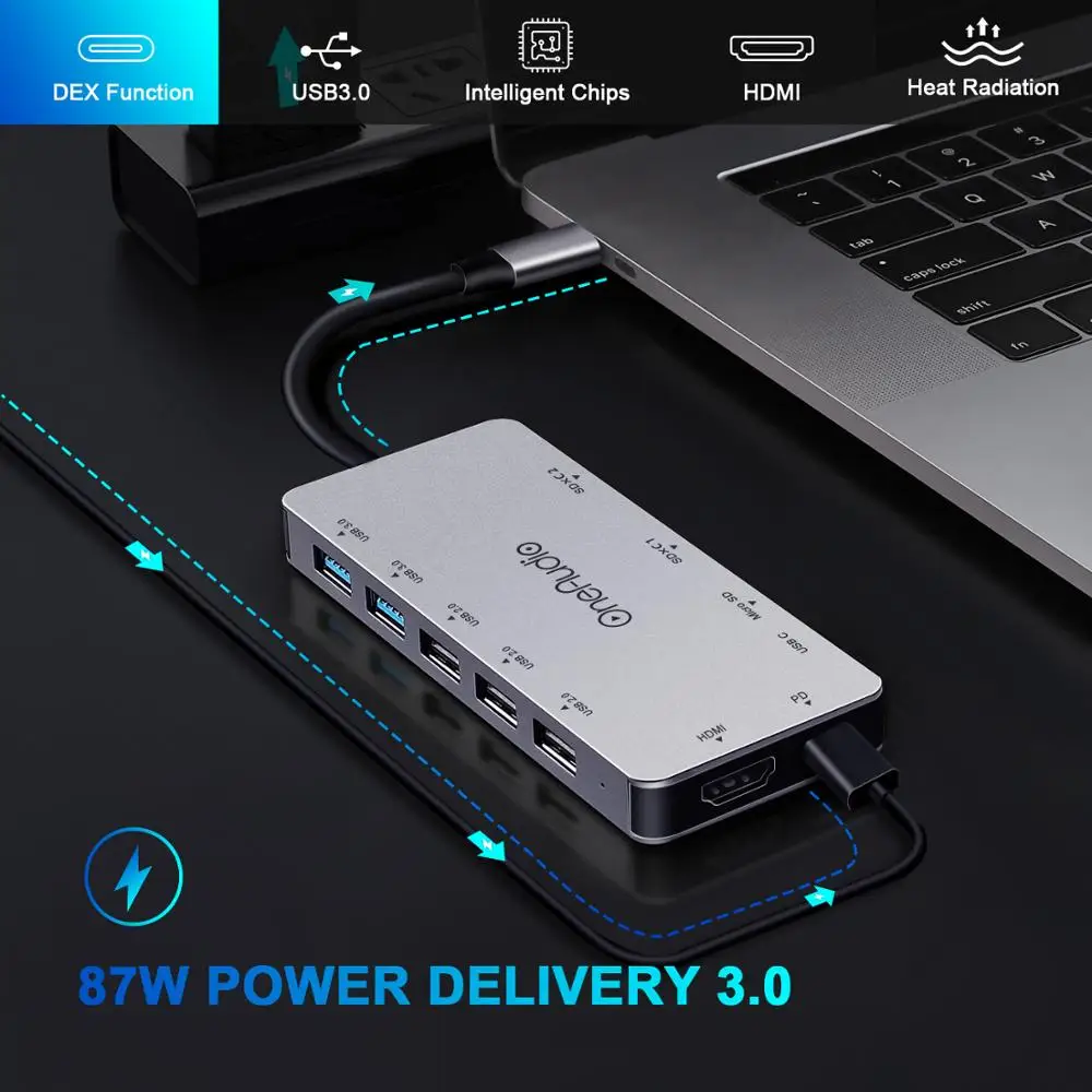 Продажа Oneodio 7 11 в 1 font b usb b font хаб C концентратор font b USB b font Мульти font b USB b font 2,0 3,0 4K HDMI адаптер док станция для MacBook Pro Аксессуары font b USB b font C Тип C сплиттер