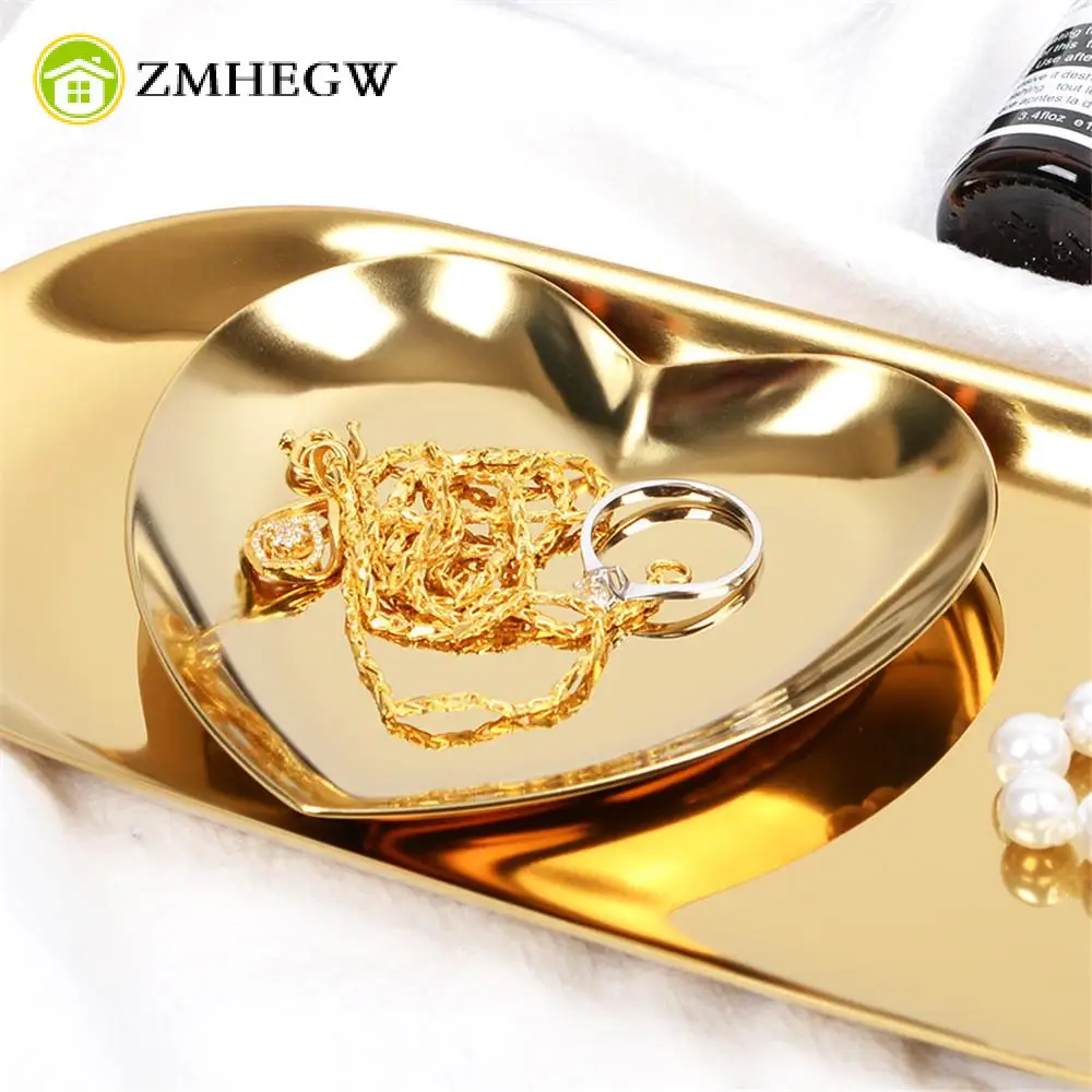 Heart Shaped Jewelry Serving Plate Metal Tray Storage Decoration