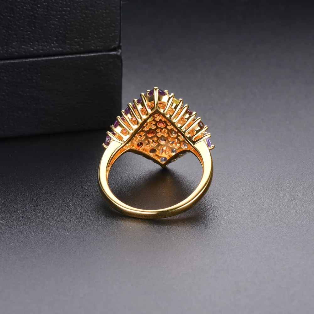 HUTANG Gemstones Rings Gold Solid 925 Sterling Silver Ring Natural Tanzanite Garnet Amethyst Fine Stone Jewelry Women Girls New