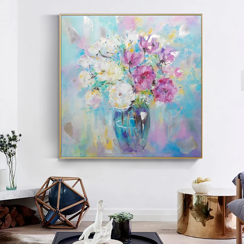 

100% Hand Painted Abstract Flowers Art Oil Painting On Canvas Wall Art Wall Adornment Pictures Painting For Live Room Home Decor