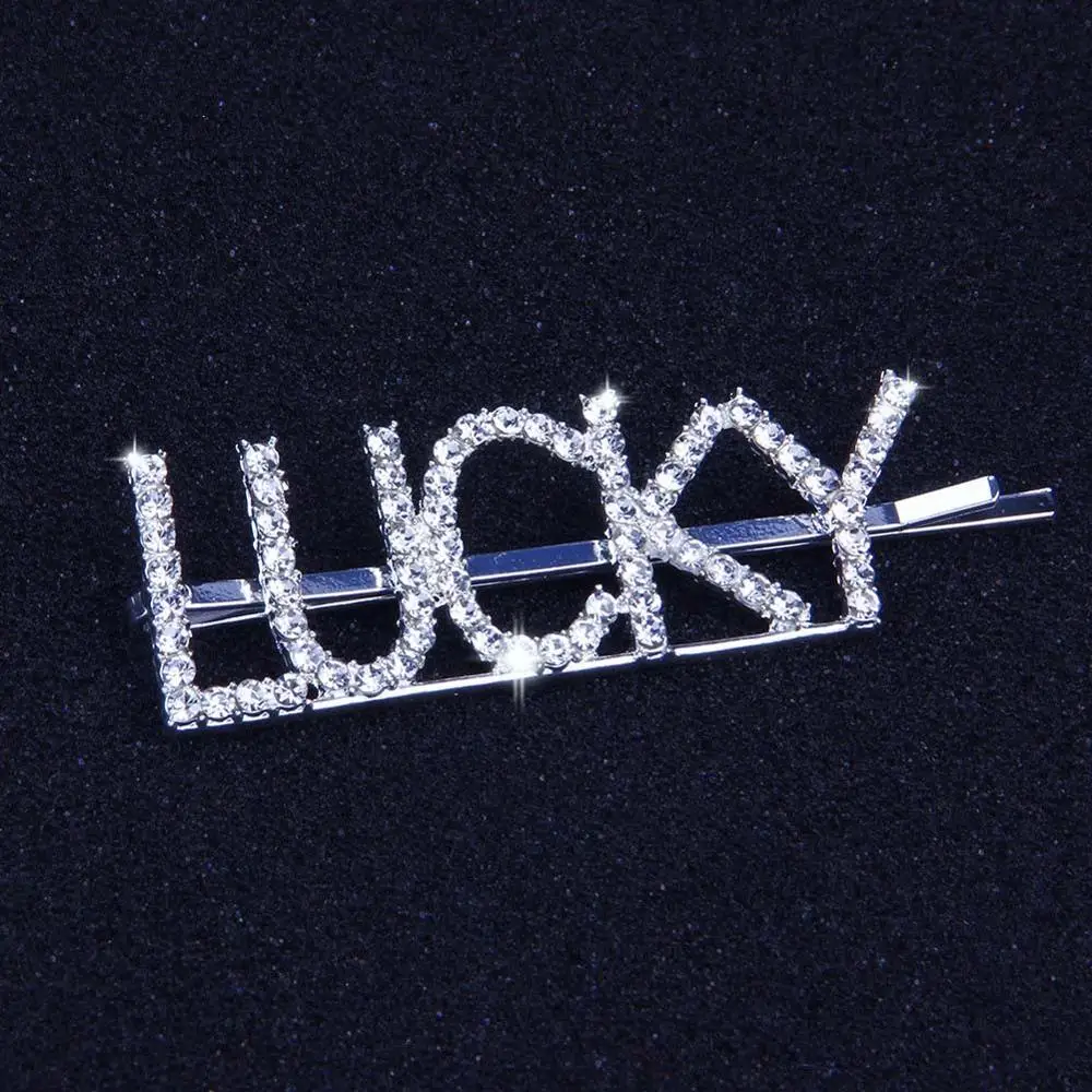 LUCKY 1 шт. GLAM/DRIPPIN/X Кристальные блестящие стразы заколки для волос буквы заколки для волос заколки аксессуары для укладки волос для женщин и девушек - Цвет: LUCKY
