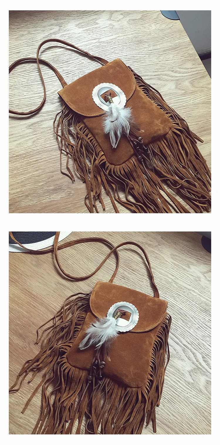 Female Small suede Bag Brown Beaded Feathers Hippie American Indian Tribal Bohemian Boho Chic Ibiza Style Pouch Bag (10)
