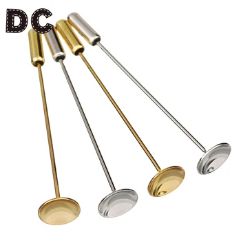

DC 10pcs Gold Silver Color Copper Metal Brooches Pins with 10mm Round Cabochon Pearl Beads Base for DIY Jewelry Making Findings