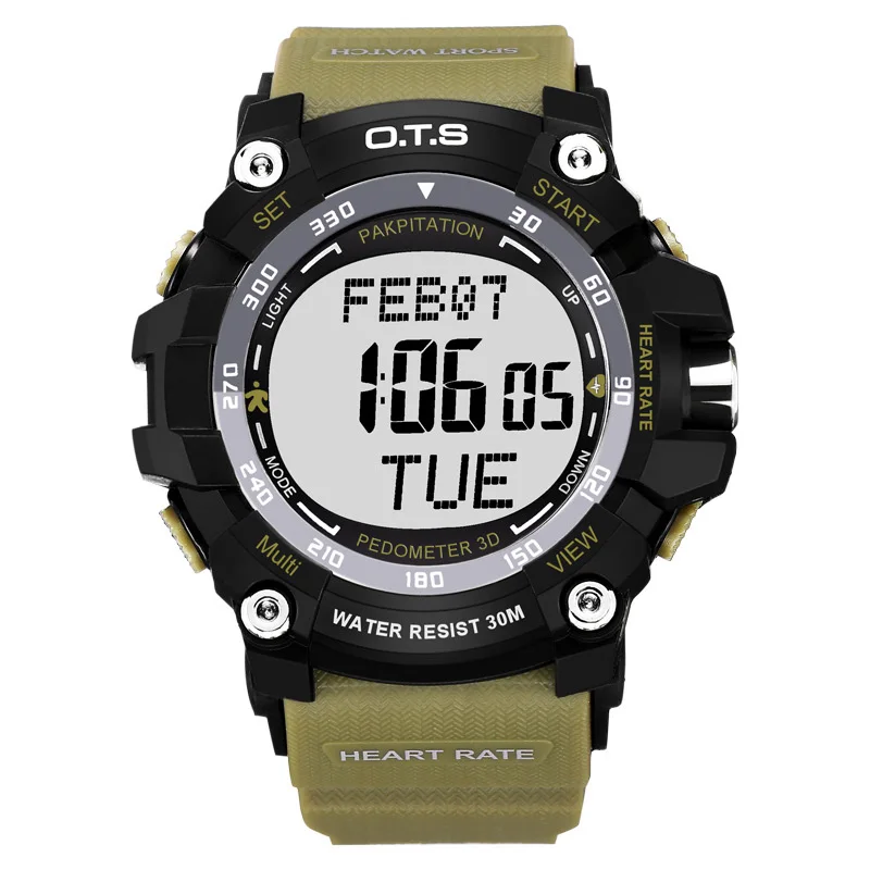 Повседневное OTS светодиодный для мужчин s военные цифровые часы для мужчин спортивные часы монитор сердечного ритма водонепроницаемый наружные наручные часы - Цвет: Green