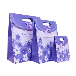 Бесплатная доставка 12 X фиолетовый мешок подарков одежда для свадьбы, дня рождения Бумага Портативный мешок подарков вечере питания