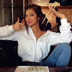 Zip-up autumn winter women hoodies pockets slim crop jacket female clothes drawstring white sexy hoody cotton coats Zip-up autumn winter women hoodies pockets slim crop jacket female clothes drawstring white sexy hoody cotton coats