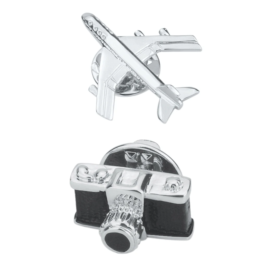 2 Piece 3D Camera Airplane Brooch Jewelry Men Women Suit Corsage Pin Collar Pin