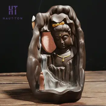 

Hot Sale Backflow Sandalwood Stove Tower Censer Down Stream Back Purple Sand Kuanyin Guanyin Creative Home Decoration