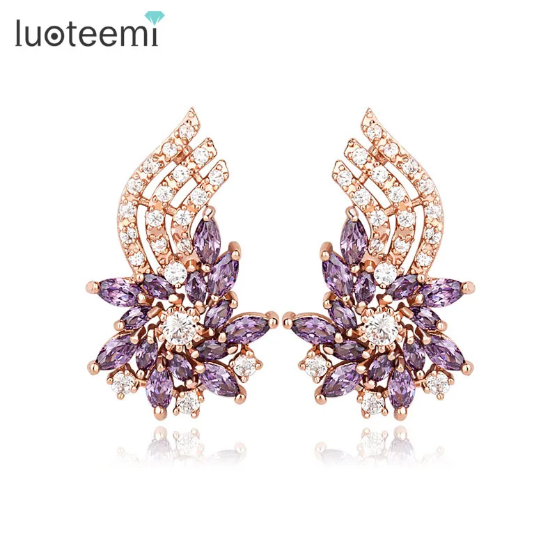 

LUOTEEMI Brand Romantic Cubic Zirconia with Small CZ Flower Crystal Stud Earrings New Fashion Brincos for Women Wholesale