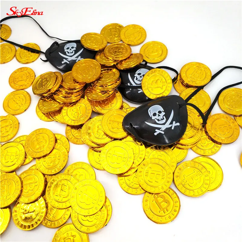 50pcs 44mm Plastic Gold Bitcoin Coin Home Decor Ornaments Non-currency Coins Baby Kids Game Props 7ZHH264