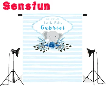 

Sensfun Blue and White Strips Elephant Theme Children First Birthday Custom Photo Studio Backdrop Background 220x150cm