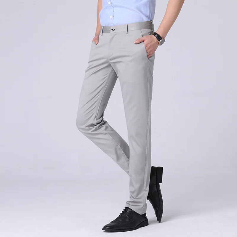 Classic Fashion 2019 Formal Men Pants Summer Big Size 30-42 44 46 Straight Regular 95% Cotton Casual Trousers