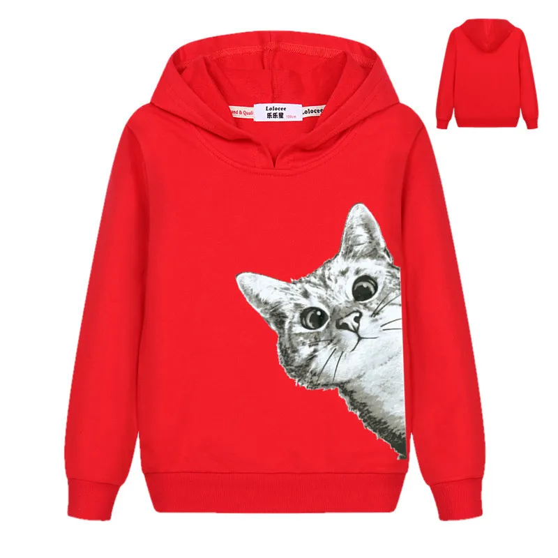 

2018 Kawaii Cat Hoodies Kids Girls Cute Cartoon Looking Outside Cat Print Hooded Sweatshirt Loose Pullover Tracksuit for Boys