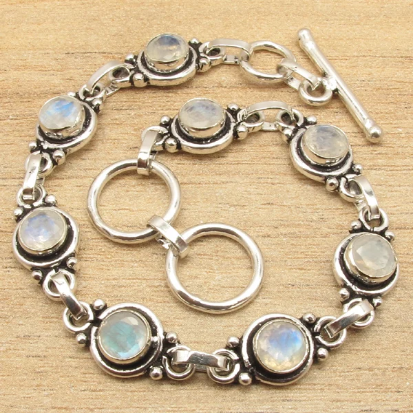 

Natural LABRADORITE Moonstone Muitistone Silver Plated Bracelet 7 3/4 " 8 Gem Jewelry Variation