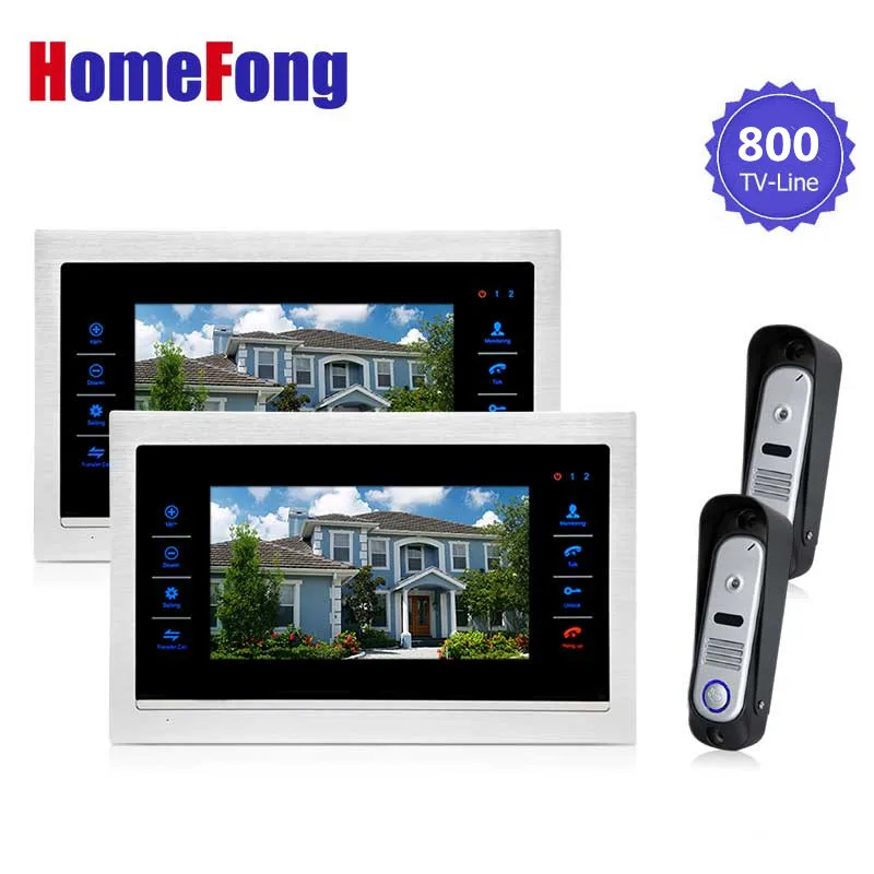 

Homefong Wired Video Doorphone Intercome Door Entry System 2 Monitor and 2 Doorbell For Apartment 800TVL Record Sd Card Support