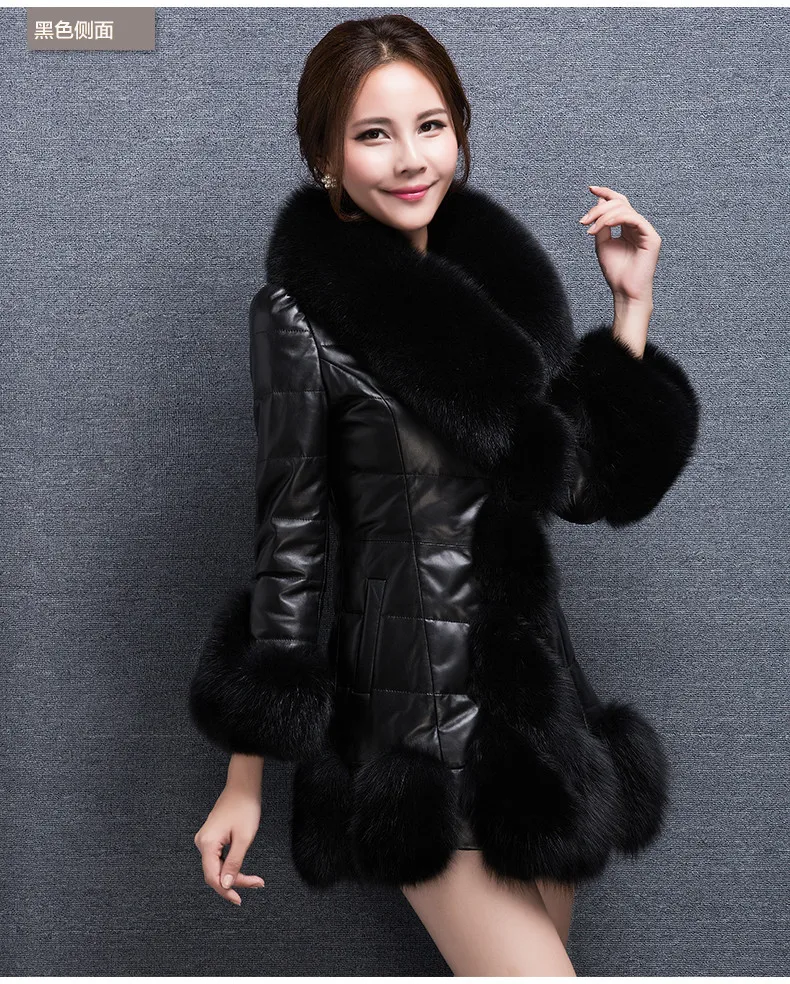 new high quality women's! fur coat fox fur collar sheep skin fox long coat winter coat women's plus size S-4XL