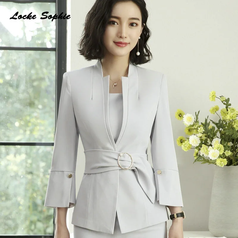Women's Plus size Blazers coats 2019 Summer cotton blend waist belt Small Suits jackets ladies Skinny Office Blazers Suits coats