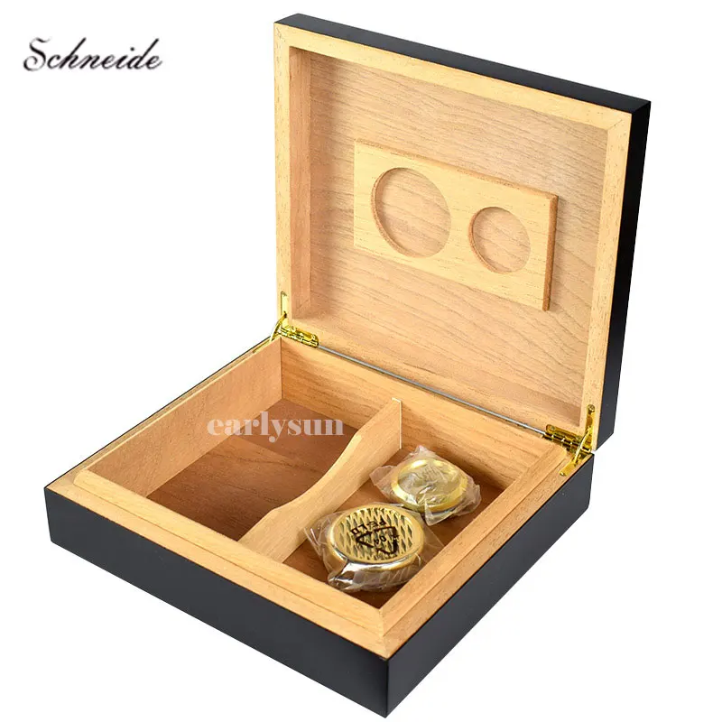 

SCHNEIDE Humidor Black Cedar Wood Cigar Humidor with Hygrometer and Humidifier Multifunctional Cigar Box