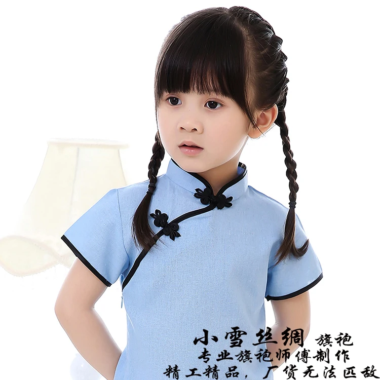 New Summer Female Children Cheongsam With Cotton And Linen Qipao Dress Baby Girls China Wind Restoring Ancient | Детская одежда и