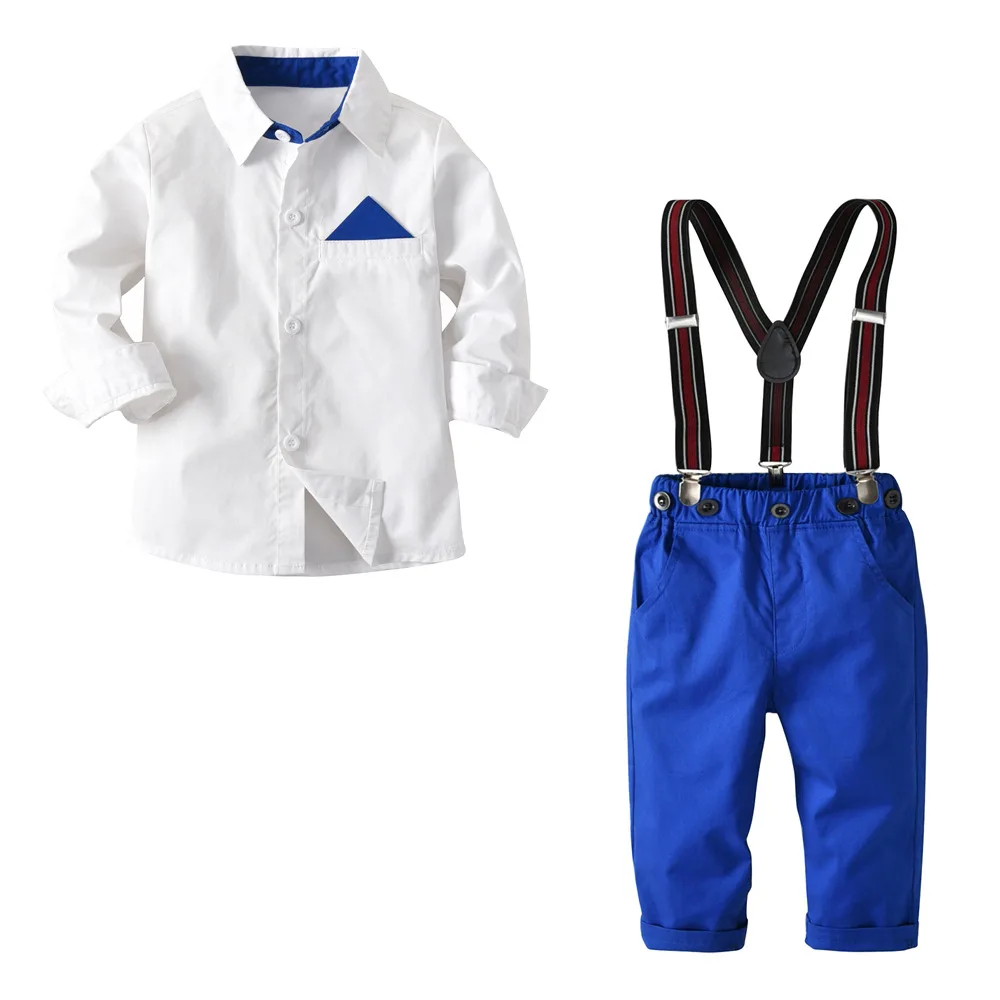 Baby Boy Gentleman Costume 2018 New Autumn Boys White Long Sleeve Shirt+Bib Pants Children Clothing Sets 2-7 Year Kids Clothes