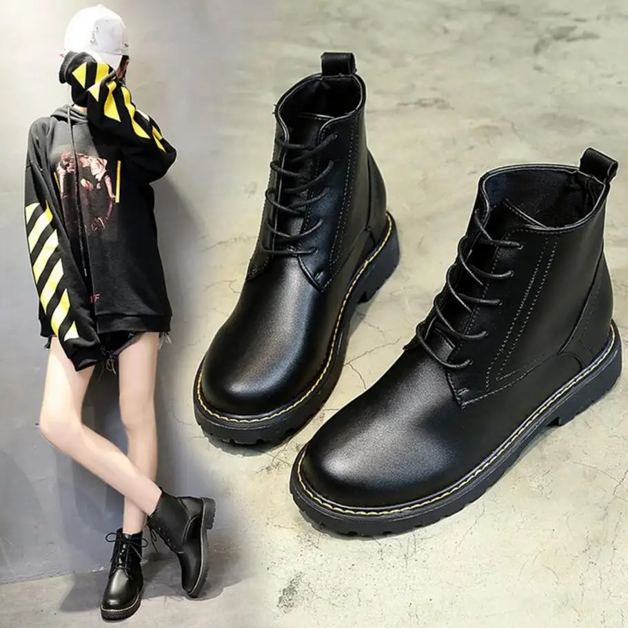 

height increasing ankle boots women lace up plush platform winter boots women anti-slip oxford chelsea boots sapato feminin y775