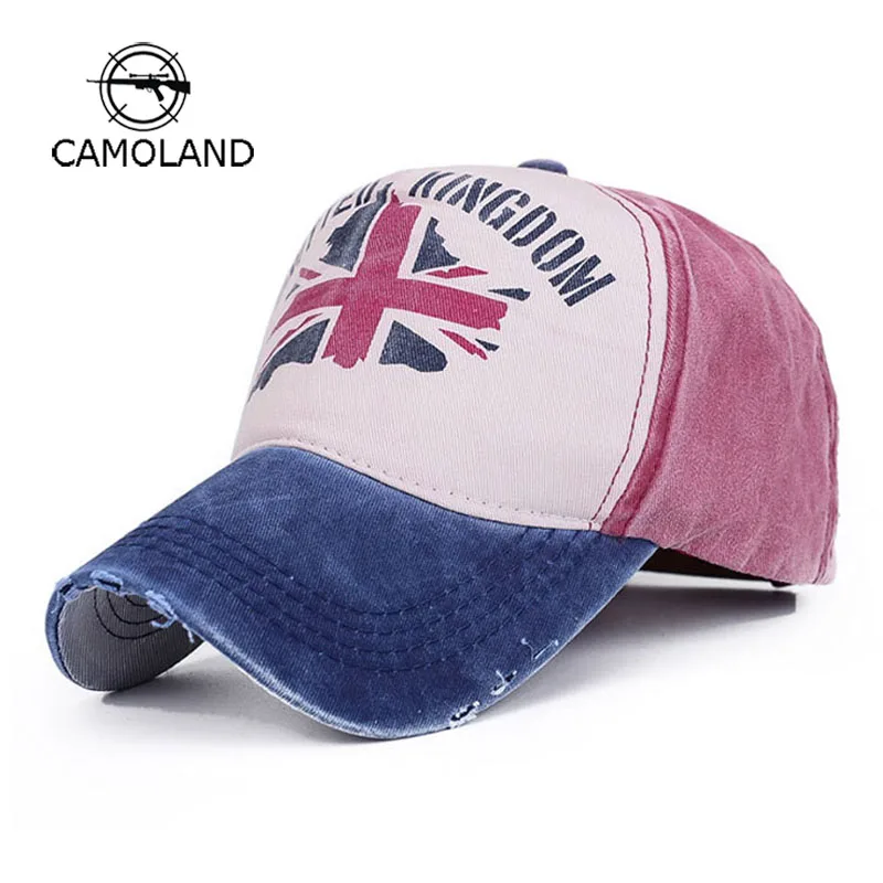 

Unisex Washed Denim Summer Cotton Baseball Cap UK Flag Vintage Snapbacks Casquette Gorras Patchwork Ripped Bone Men Women Caps