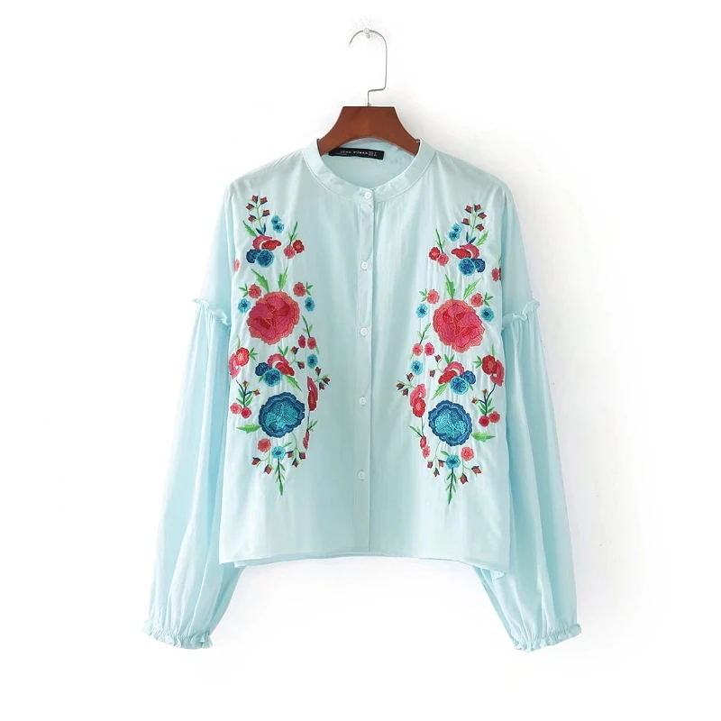 

2018 New Fashion Women Vintage Lantern Sleeve Chest Floral Embroidery Casual Blouses Shirts lady Feminine Blusas Tops LS1367