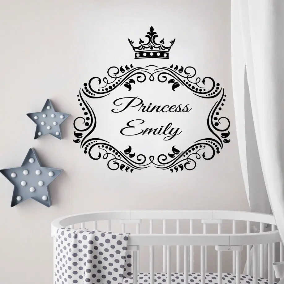 

Girl Room Decor Princess Custom Name Wall Decals Nursery Princess Crown Wall Art Mural Babys Room Decor Personalized Name AY940